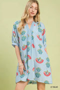 Women's Light Blue Abstract Print Mini Dress