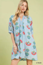 Women's Light Blue Abstract Print Mini Dress