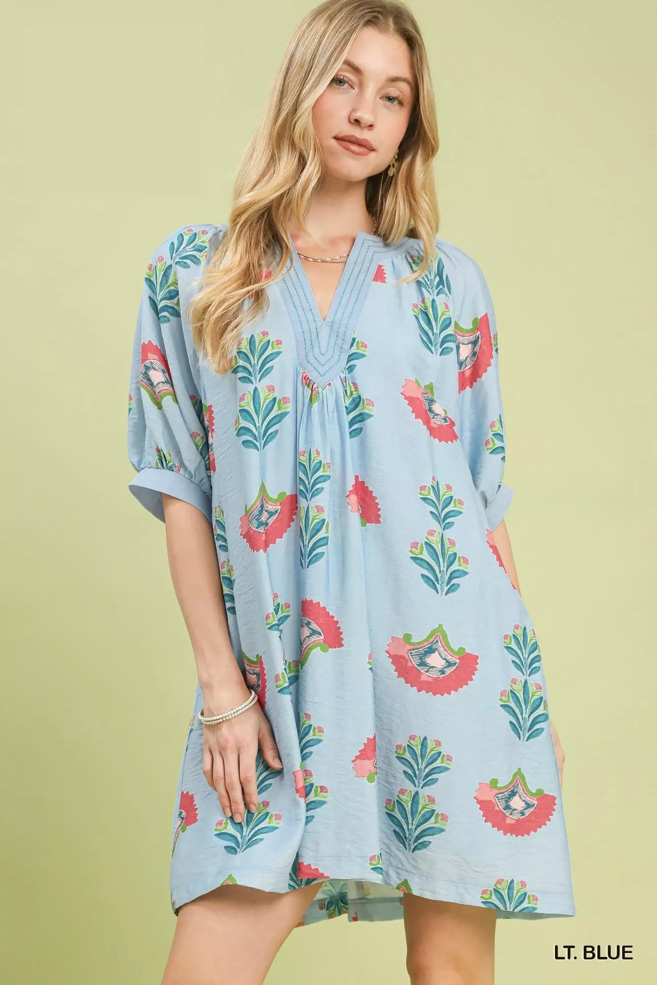 Women's Light Blue Abstract Print Mini Dress