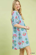 Women's Light Blue Abstract Print Mini Dress