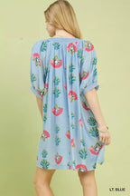 Women's Light Blue Abstract Print Mini Dress