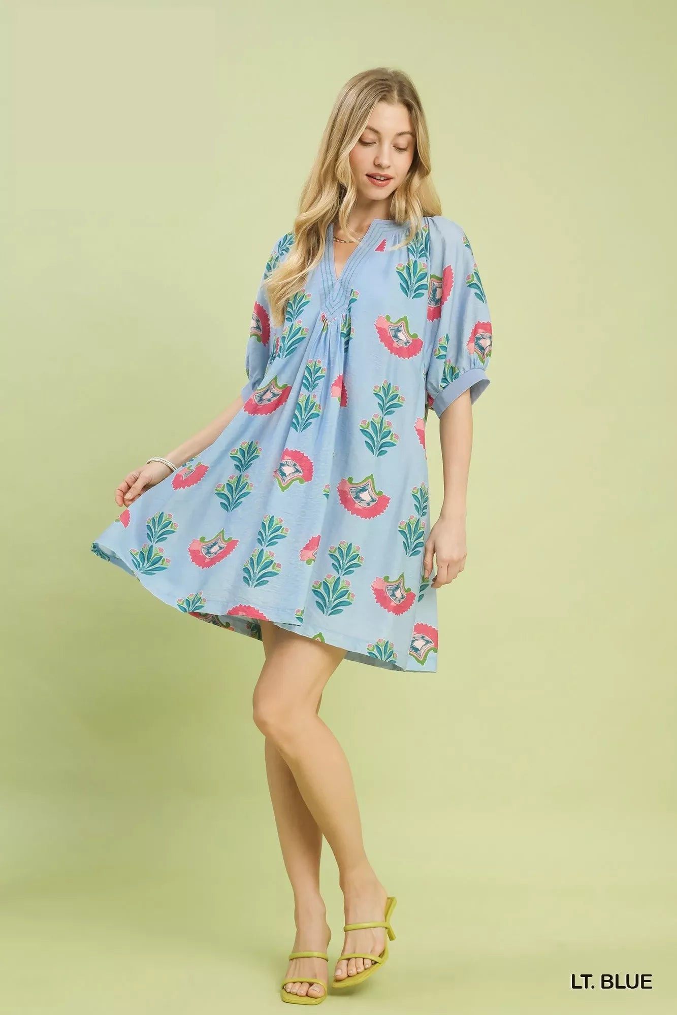 Women's Light Blue Abstract Print Mini Dress