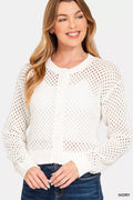 Women's Lightweight Crochet Button Cardigan
