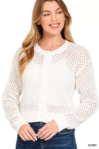 Women's Lightweight Crochet Button Cardigan