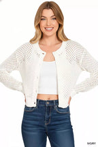 Women's Lightweight Crochet Button Cardigan