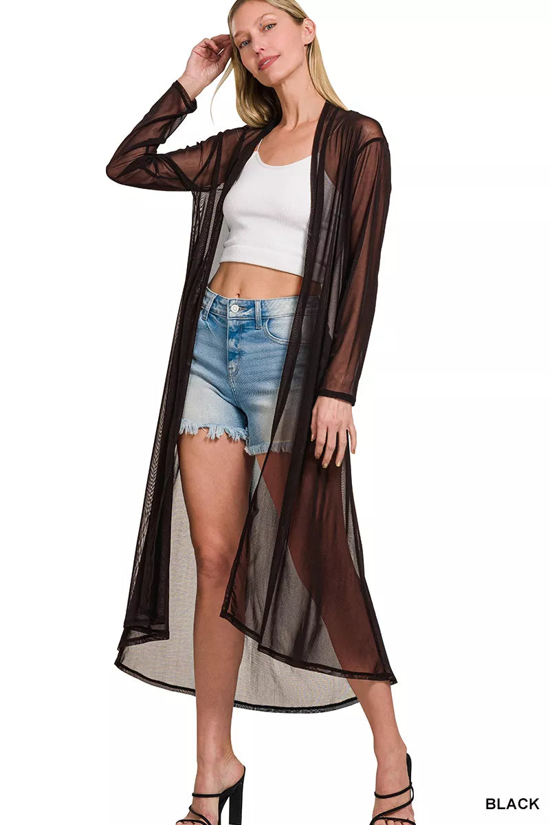 Women's Mesh Open-Front Cardigan