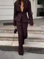 Women's One-Button Blazer and Wide-Leg Pants Set