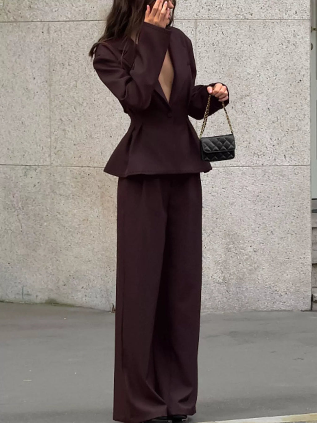 Women's One-Button Blazer and Wide-Leg Pants Set