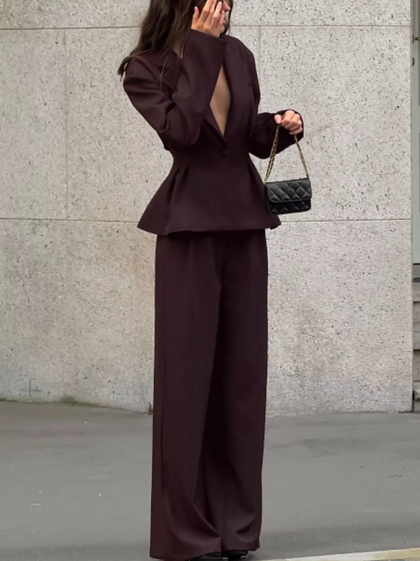 Women's One-Button Blazer and Wide-Leg Pants Set