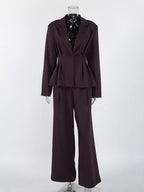 Women's One-Button Blazer and Wide-Leg Pants Set