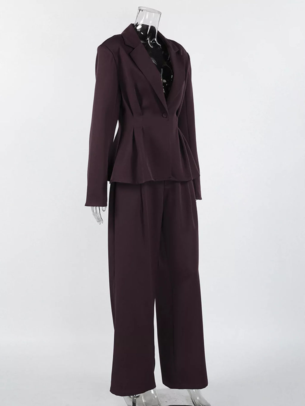 Women's One-Button Blazer and Wide-Leg Pants Set