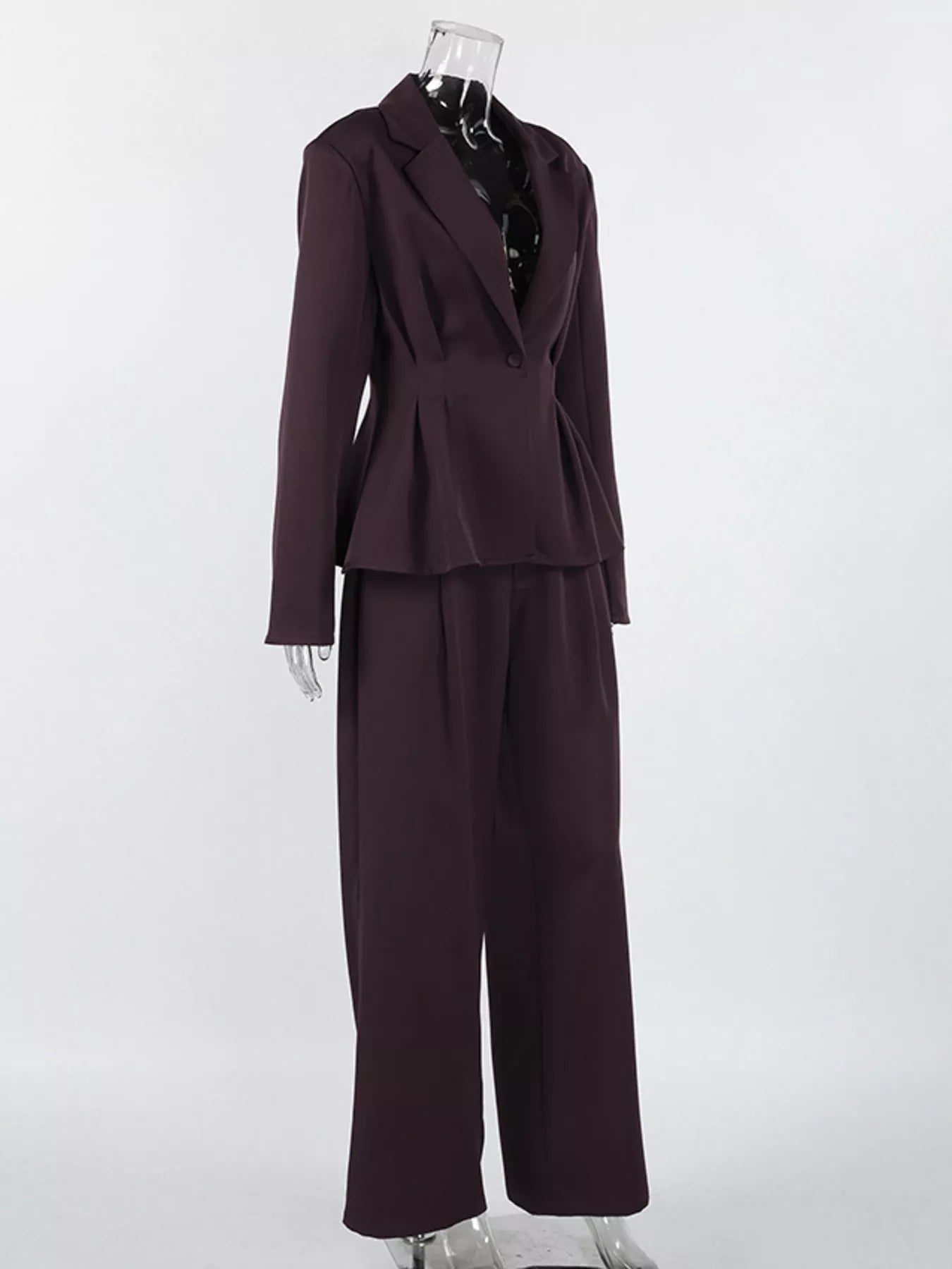 Women's One-Button Blazer and Wide-Leg Pants Set