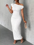Women's One-Shoulder Textured Maxi Dress