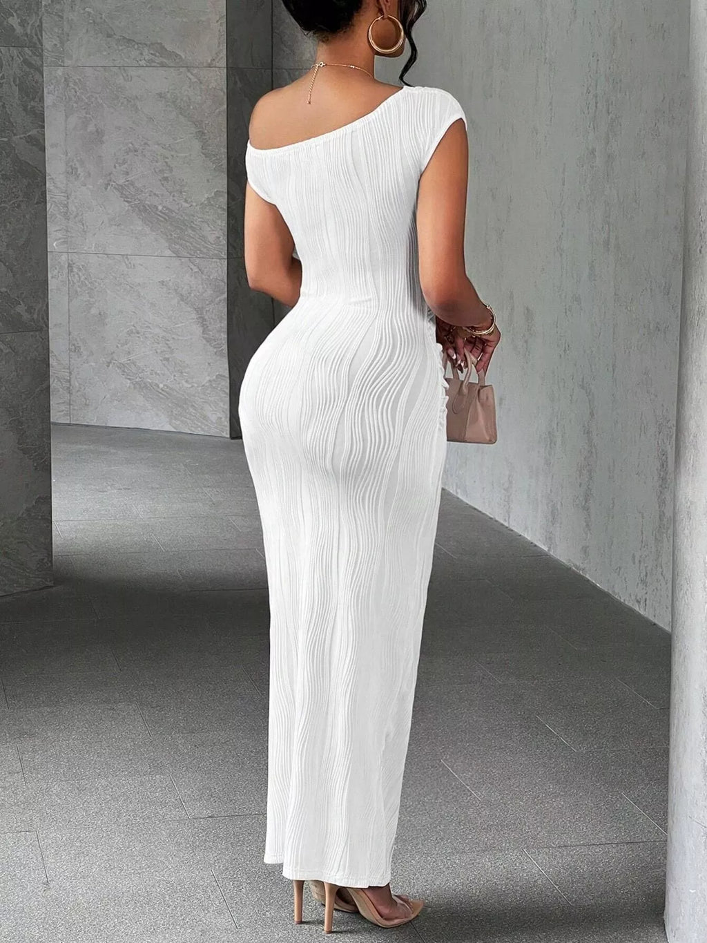 Women's One-Shoulder Textured Maxi Dress