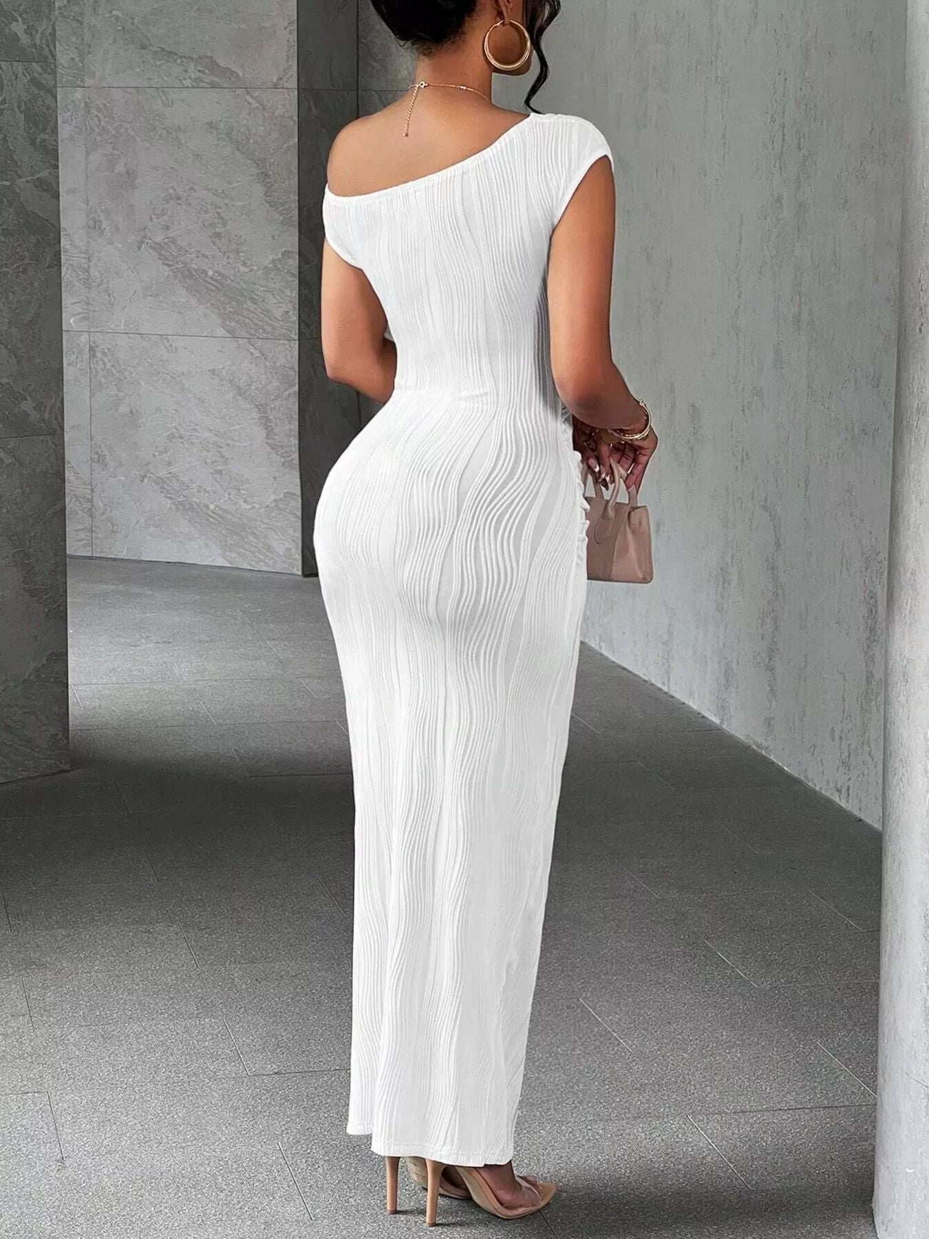Women's One-Shoulder Textured Maxi Dress