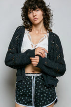 Women's Open-Knit Floral Button Cardigan