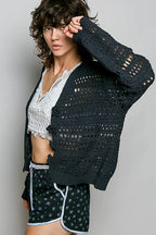 Women's Open-Knit Floral Button Cardigan