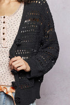 Women's Open-Knit Floral Button Cardigan