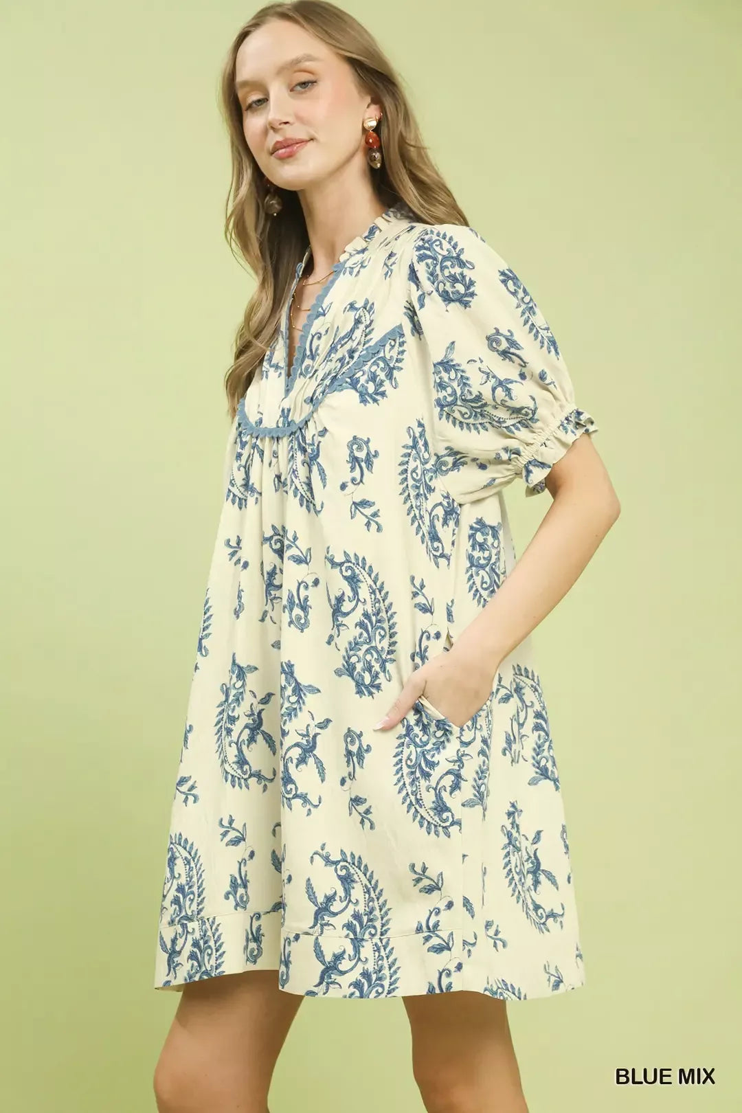 Women's Paisley Scallop-Trim Dress
