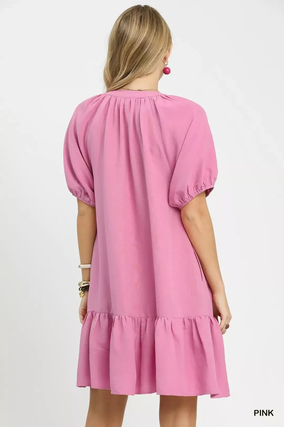 Women's Pink Embroidered Floral Babydoll Dress