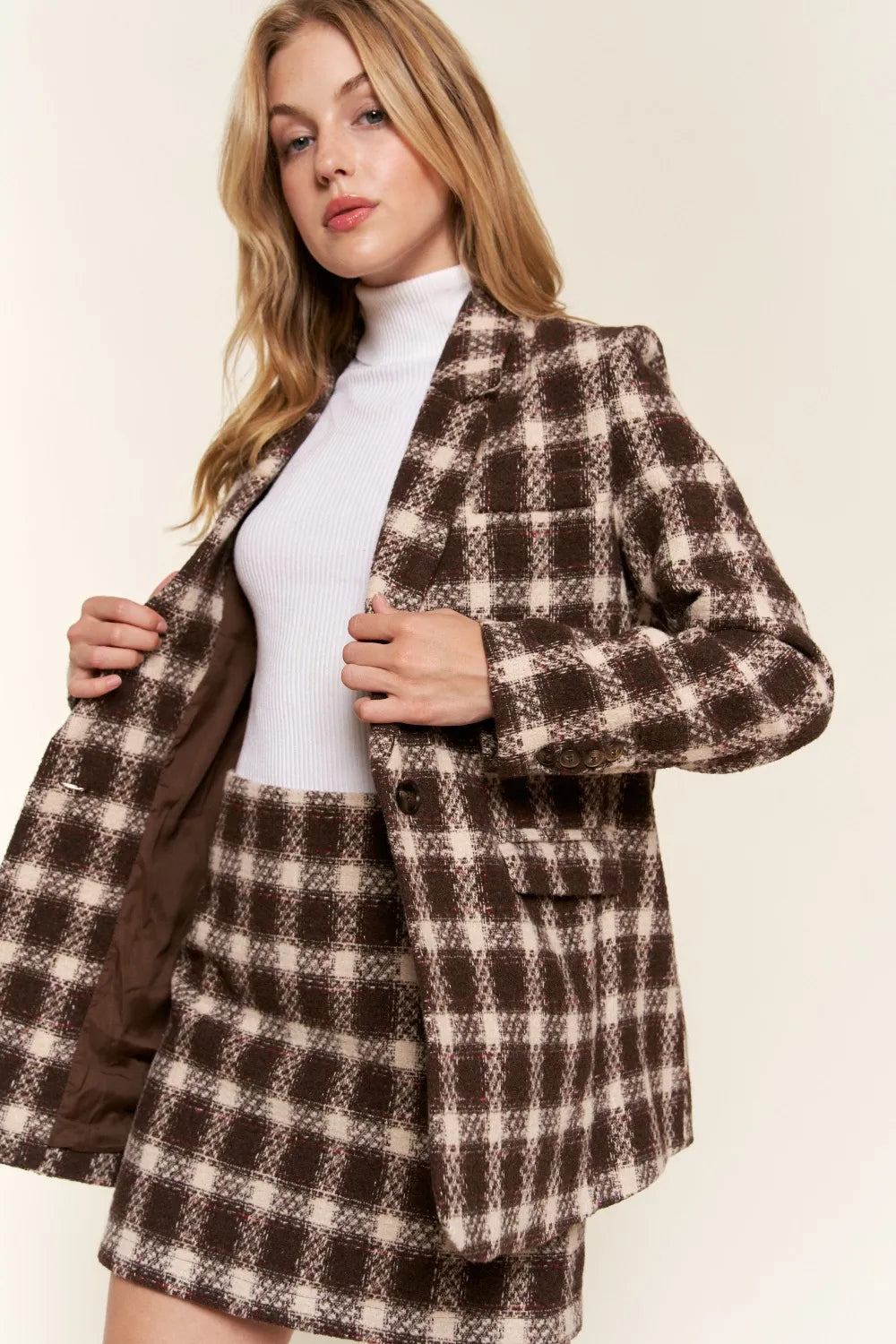 Women's Plaid One-Button Blazer
