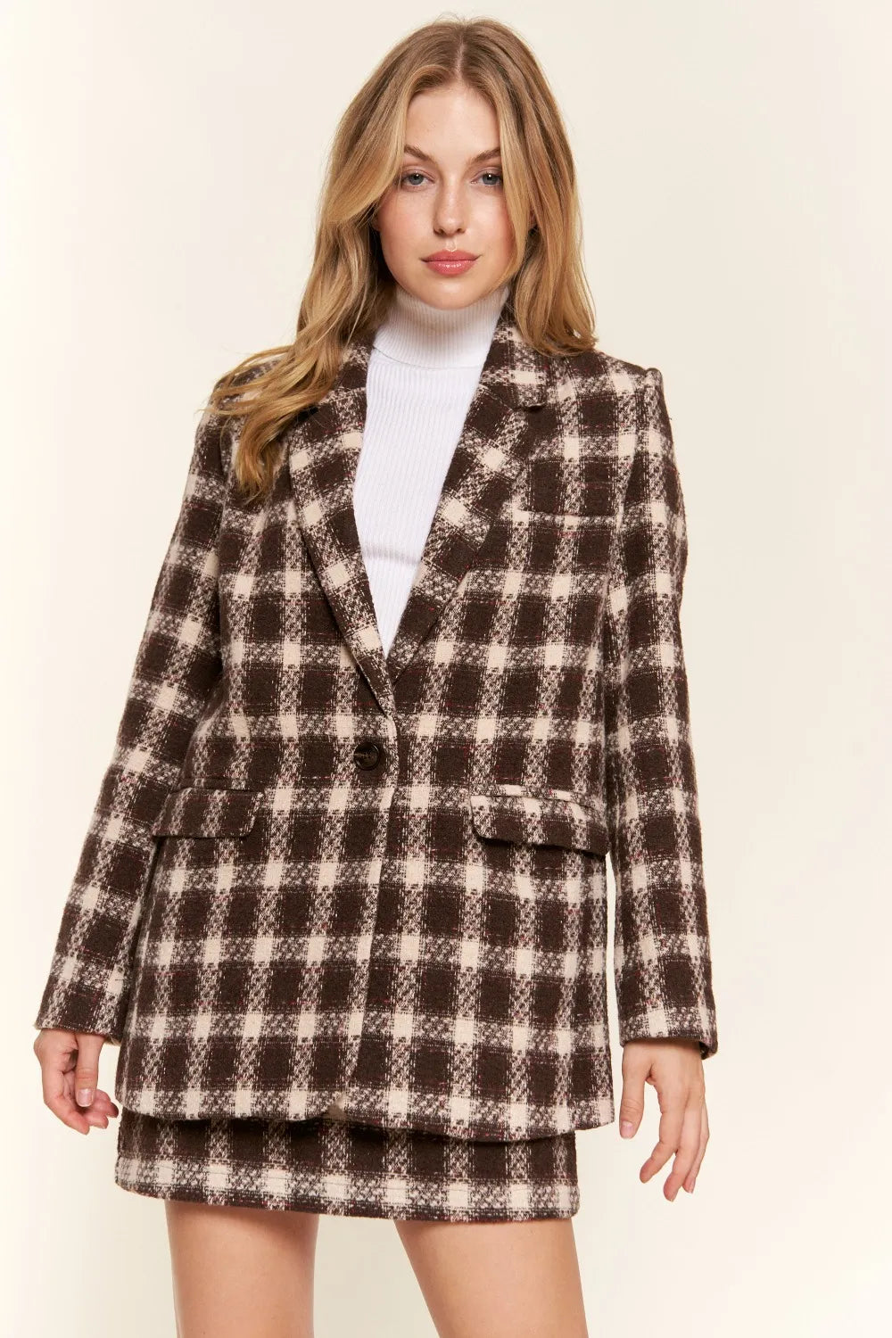 Women's Plaid One-Button Blazer