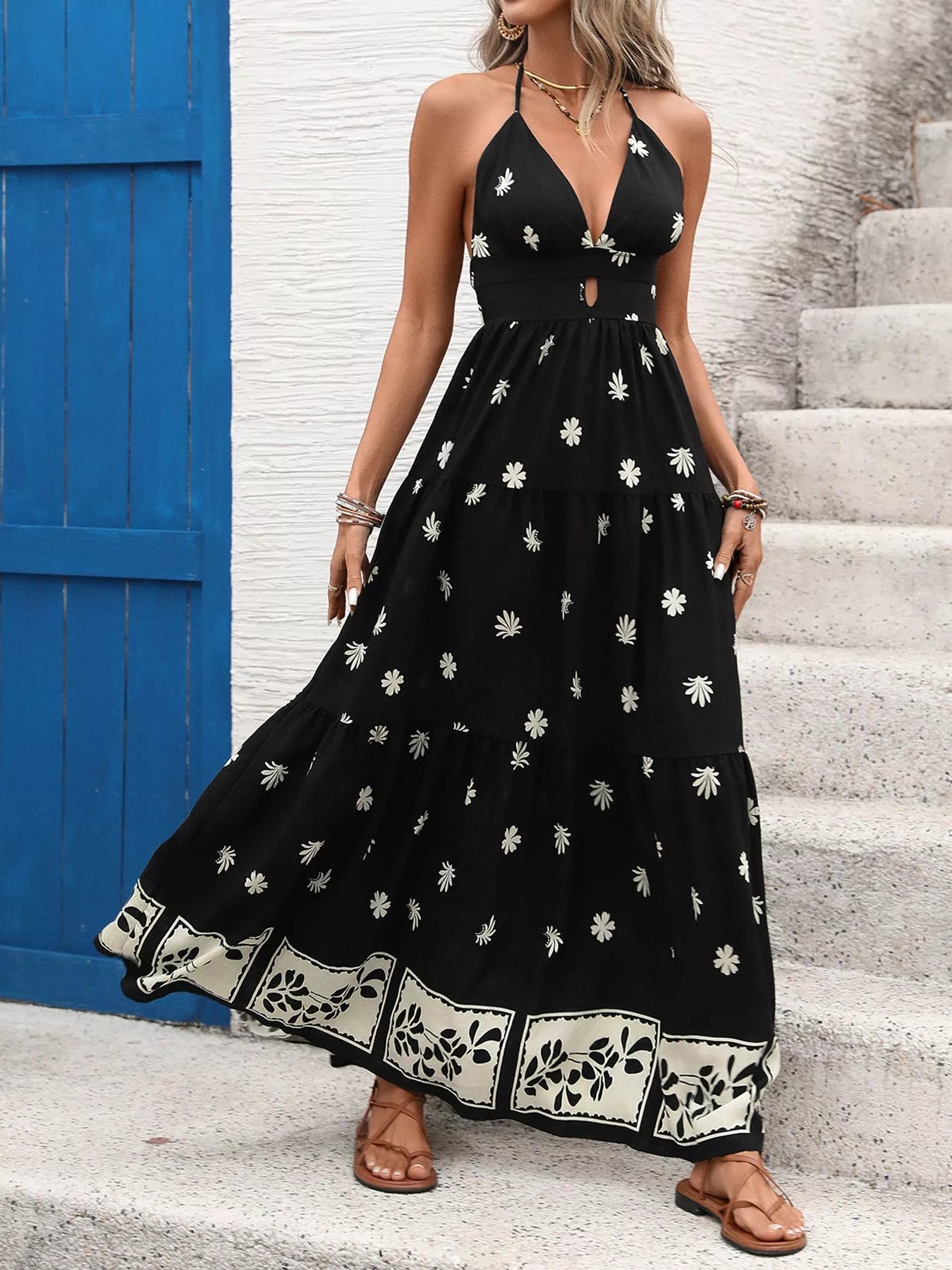 Women's Printed Halter-Neck Maxi Dress