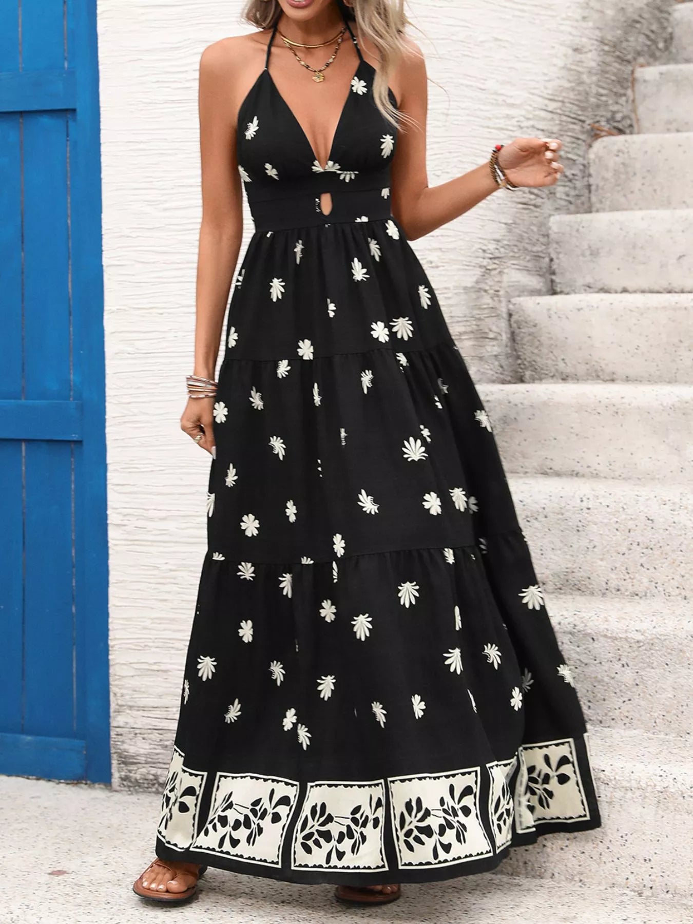Women's Printed Halter-Neck Maxi Dress