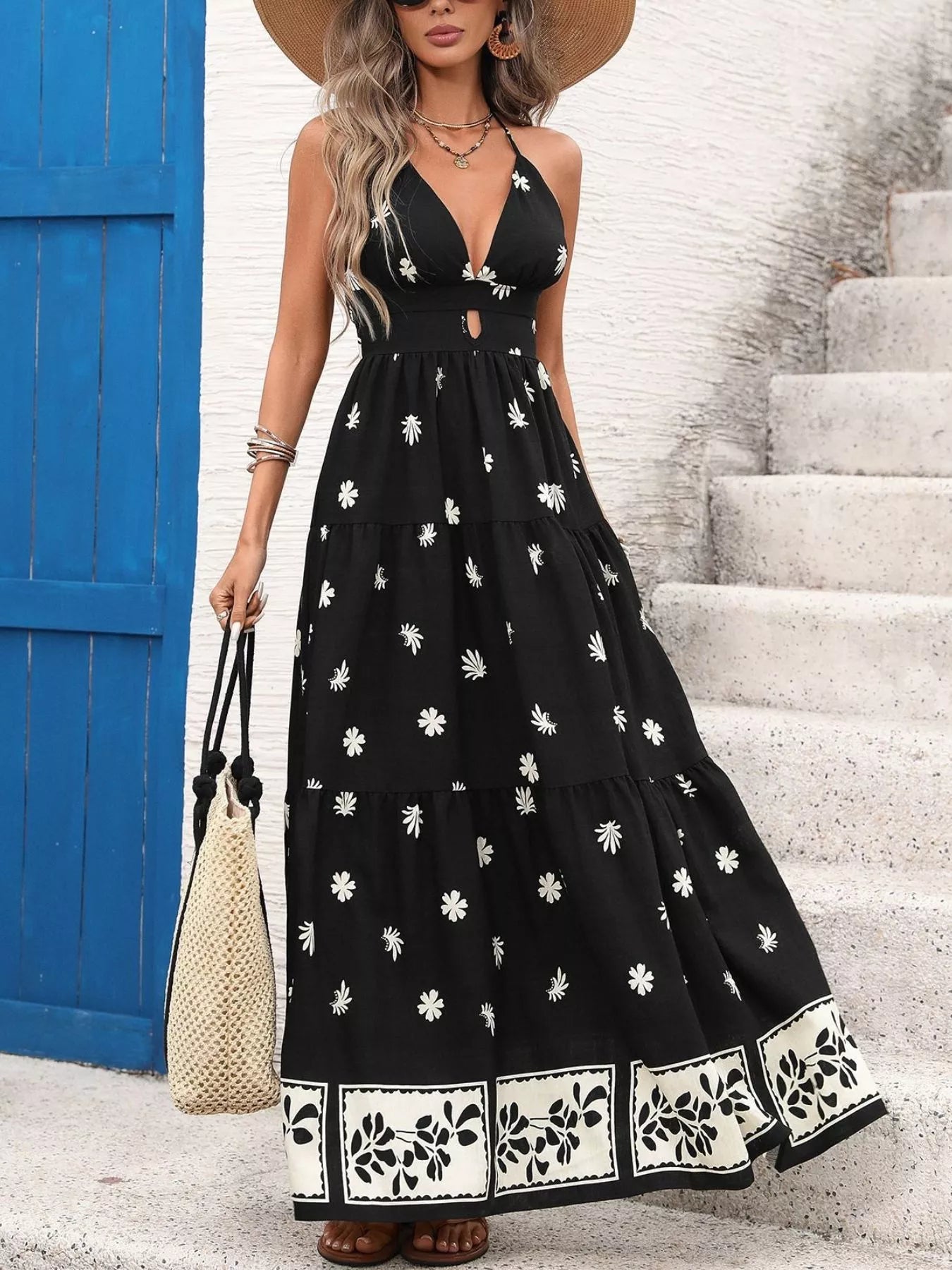 Women's Printed Halter-Neck Maxi Dress