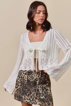 Women's Ribbon-Tie Textured Cardigan