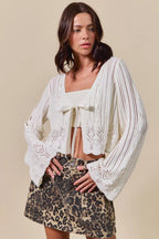 Women's Ribbon-Tie Textured Cardigan
