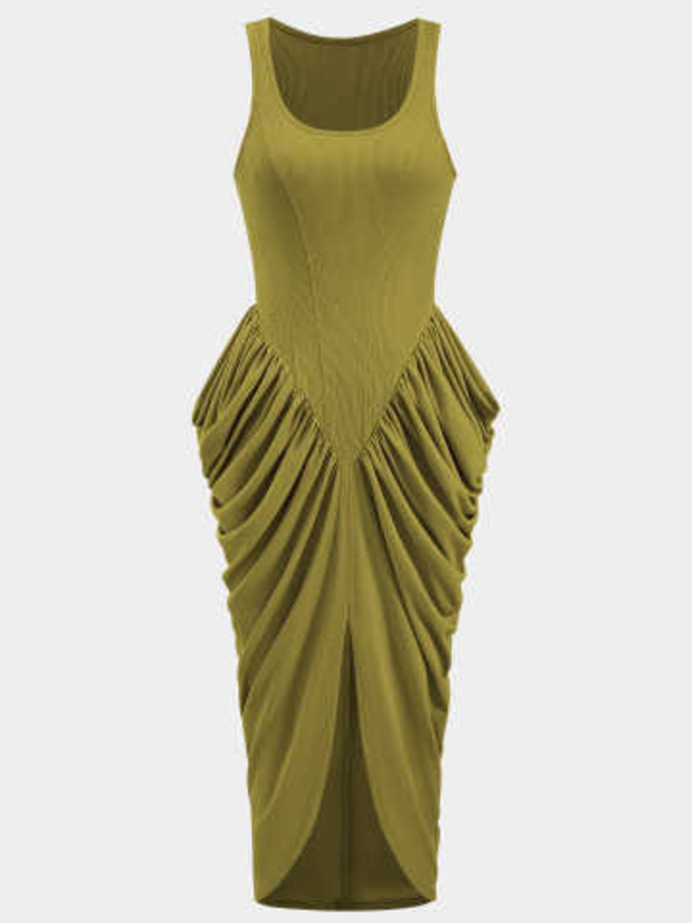 Women's Ruched Slit Midi Dress