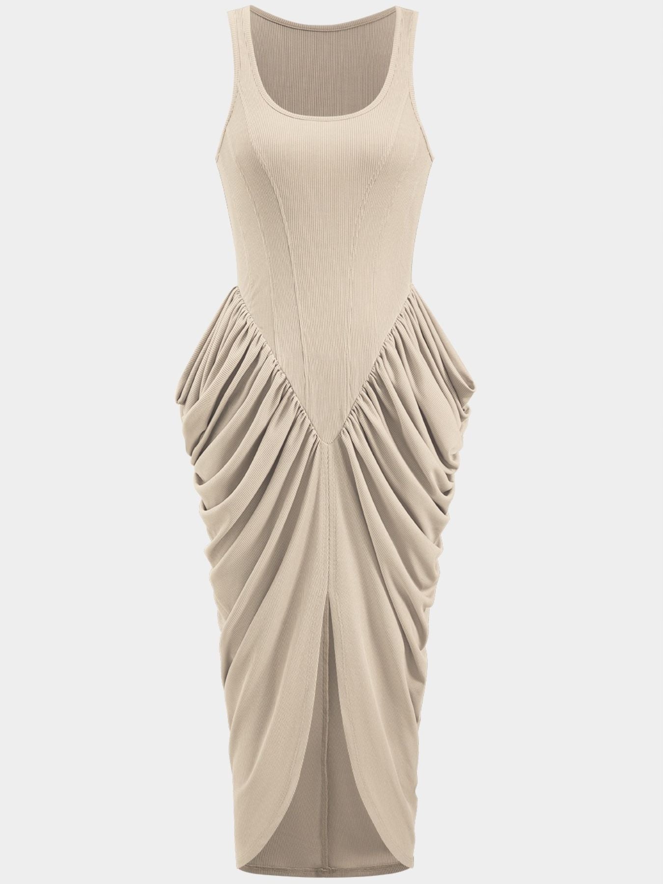 Women's Ruched Slit Midi Dress