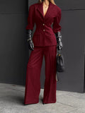 Women's Single-Breasted Blazer and Wide-Leg Pants Set