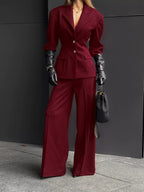Women's Single-Breasted Blazer and Wide-Leg Pants Set