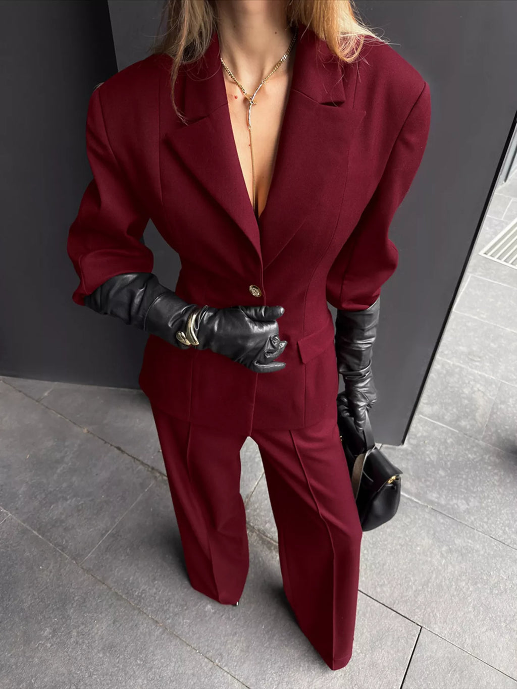 Women's Single-Breasted Blazer and Wide-Leg Pants Set
