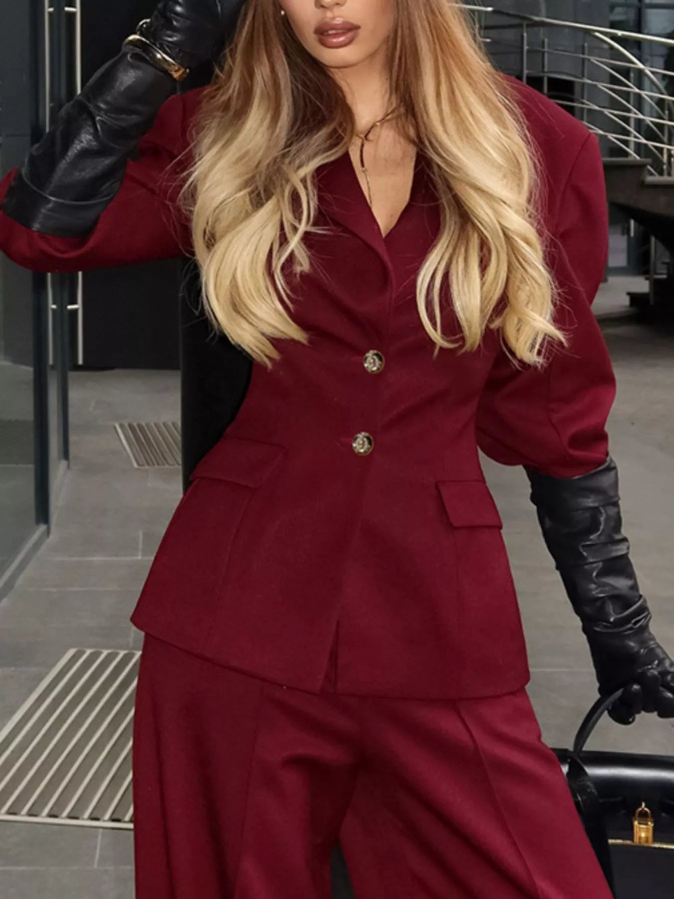 Women's Single-Breasted Blazer and Wide-Leg Pants Set