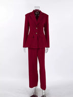 Women's Single-Breasted Blazer and Wide-Leg Pants Set