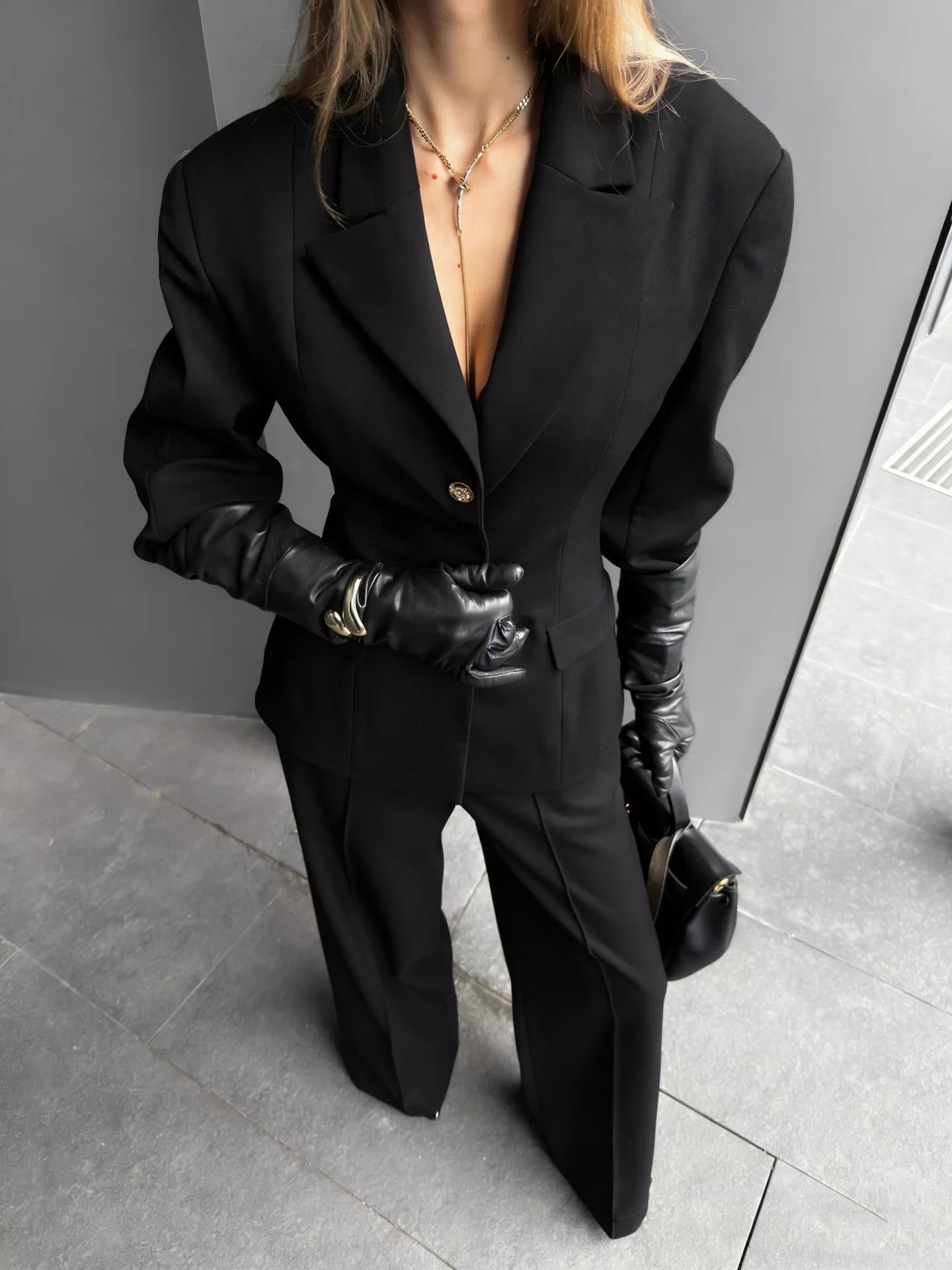 Women's Single-Breasted Blazer and Wide-Leg Pants Set