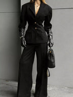 Women's Single-Breasted Blazer and Wide-Leg Pants Set