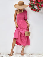 Women's Smocked One-Shoulder Midi Dress