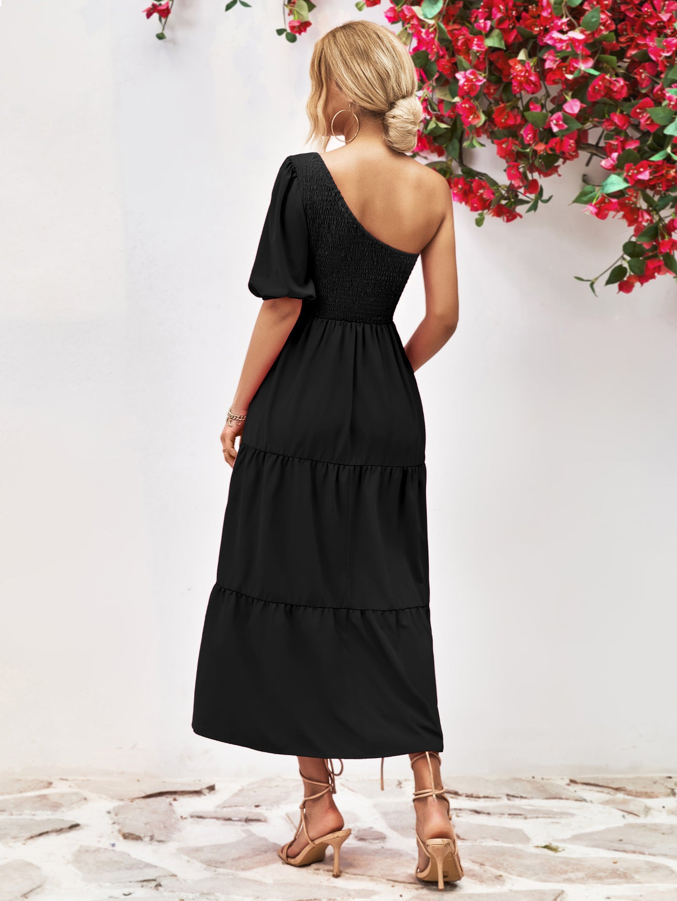 Women's Smocked One-Shoulder Midi Dress
