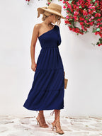 Women's Smocked One-Shoulder Midi Dress
