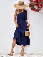 Women's Smocked One-Shoulder Midi Dress