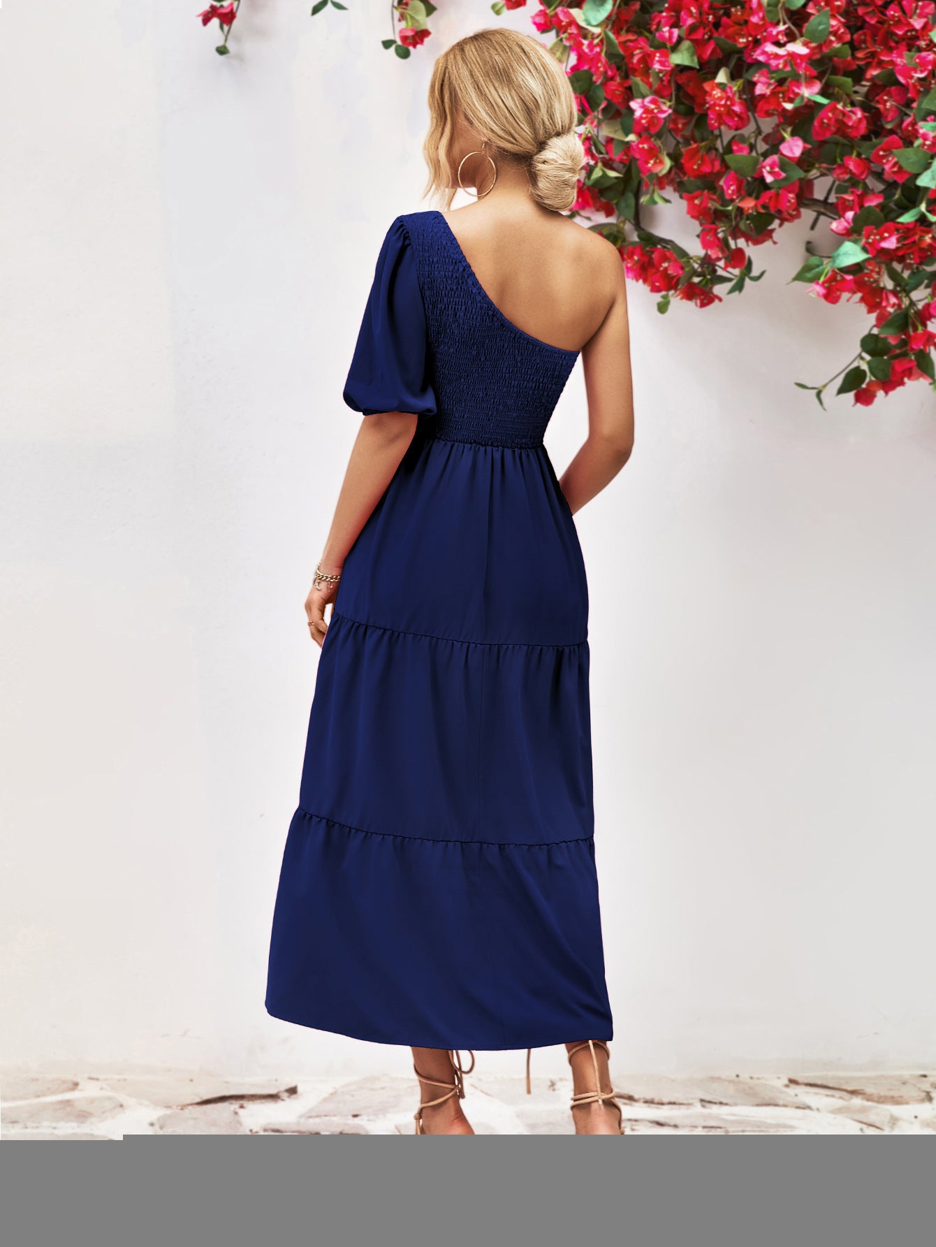 Women's Smocked One-Shoulder Midi Dress