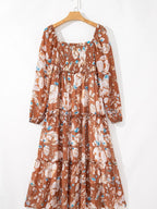Women's Smocked Printed Tiered Long-Sleeve Dress