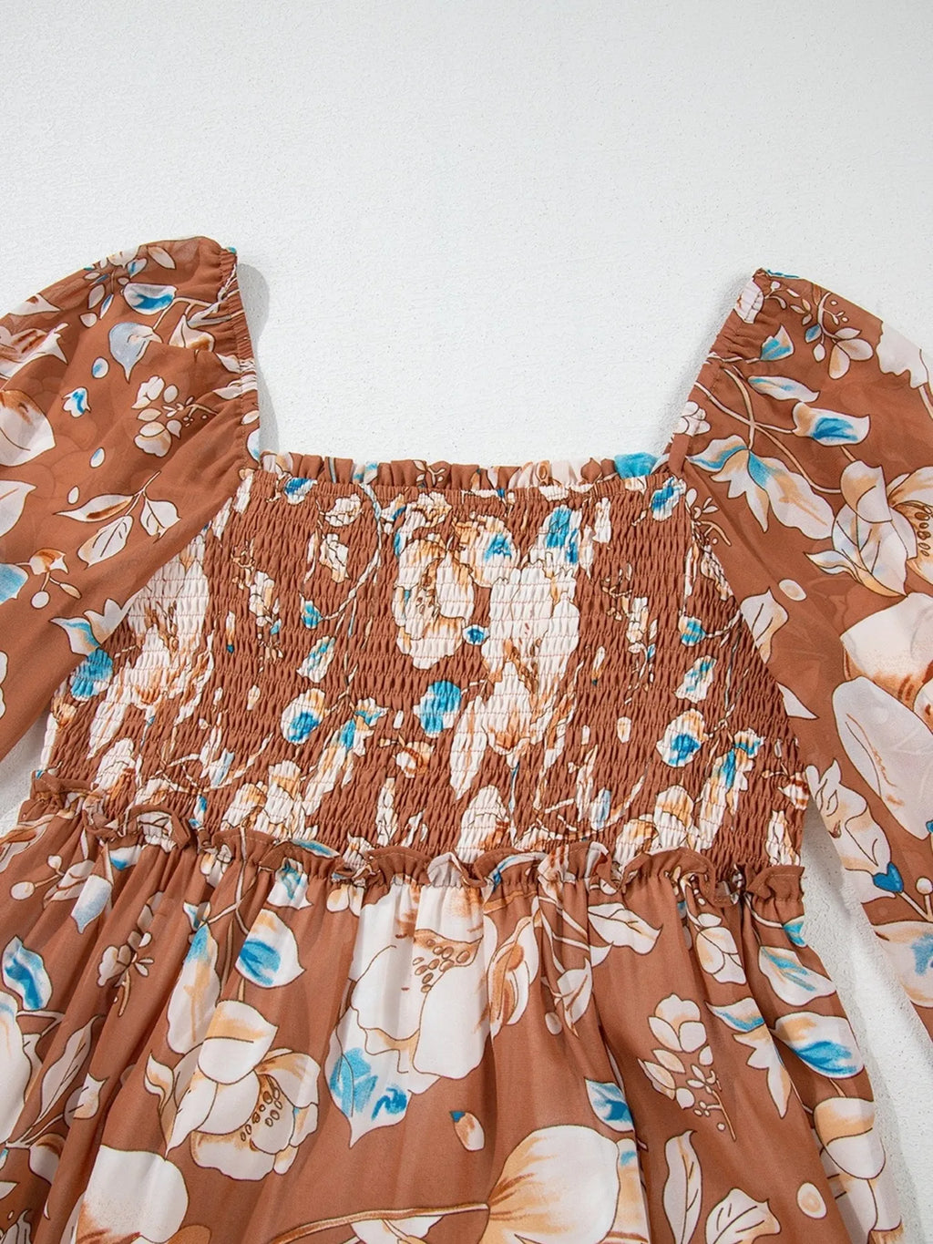 Women's Smocked Printed Tiered Long-Sleeve Dress