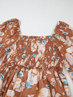 Women's Smocked Printed Tiered Long-Sleeve Dress