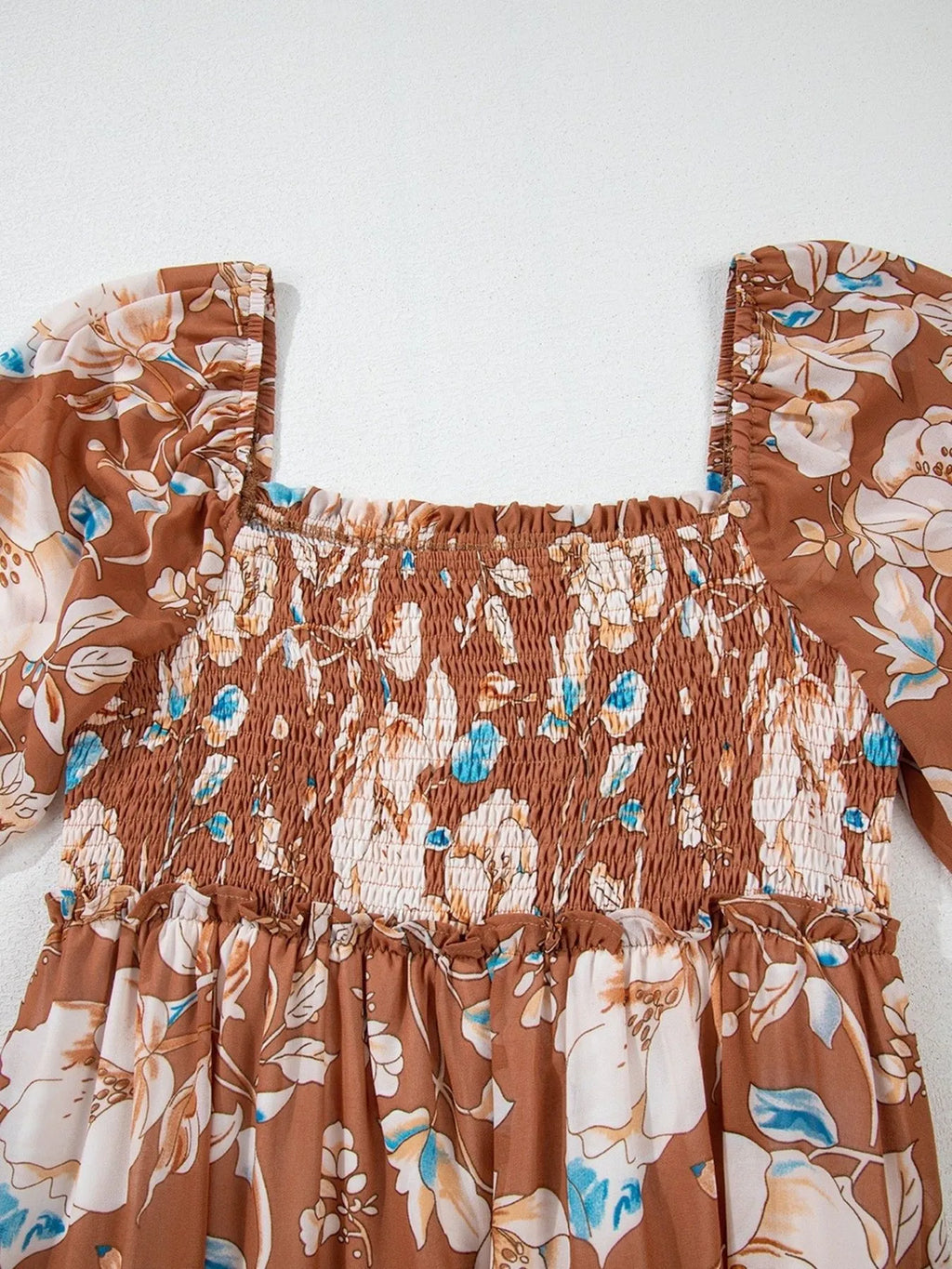 Women's Smocked Printed Tiered Long-Sleeve Dress
