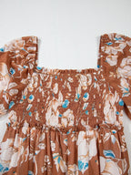 Women's Smocked Printed Tiered Long-Sleeve Dress